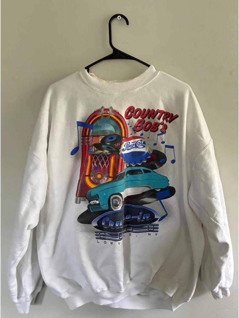 Vintage 90s Country Bob's Lowes NY Cotton Crewneck Sweatshirt White Men's XXL